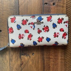 Coach Floral Print Wallet - Red, Blue, Cream